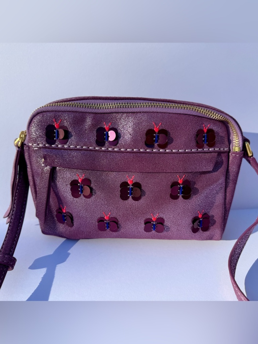 Vera Bradley Purple Sequined Butterfly Crossbody Bag RFID